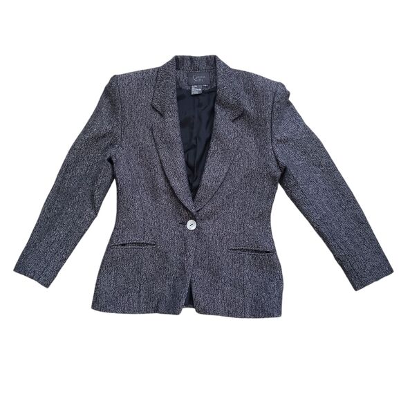 Vtg Cynthia Steffe Blazer Jacket Womens 6 Gray Tweed Wool One Button Sport Coat - Picture 1 of 10